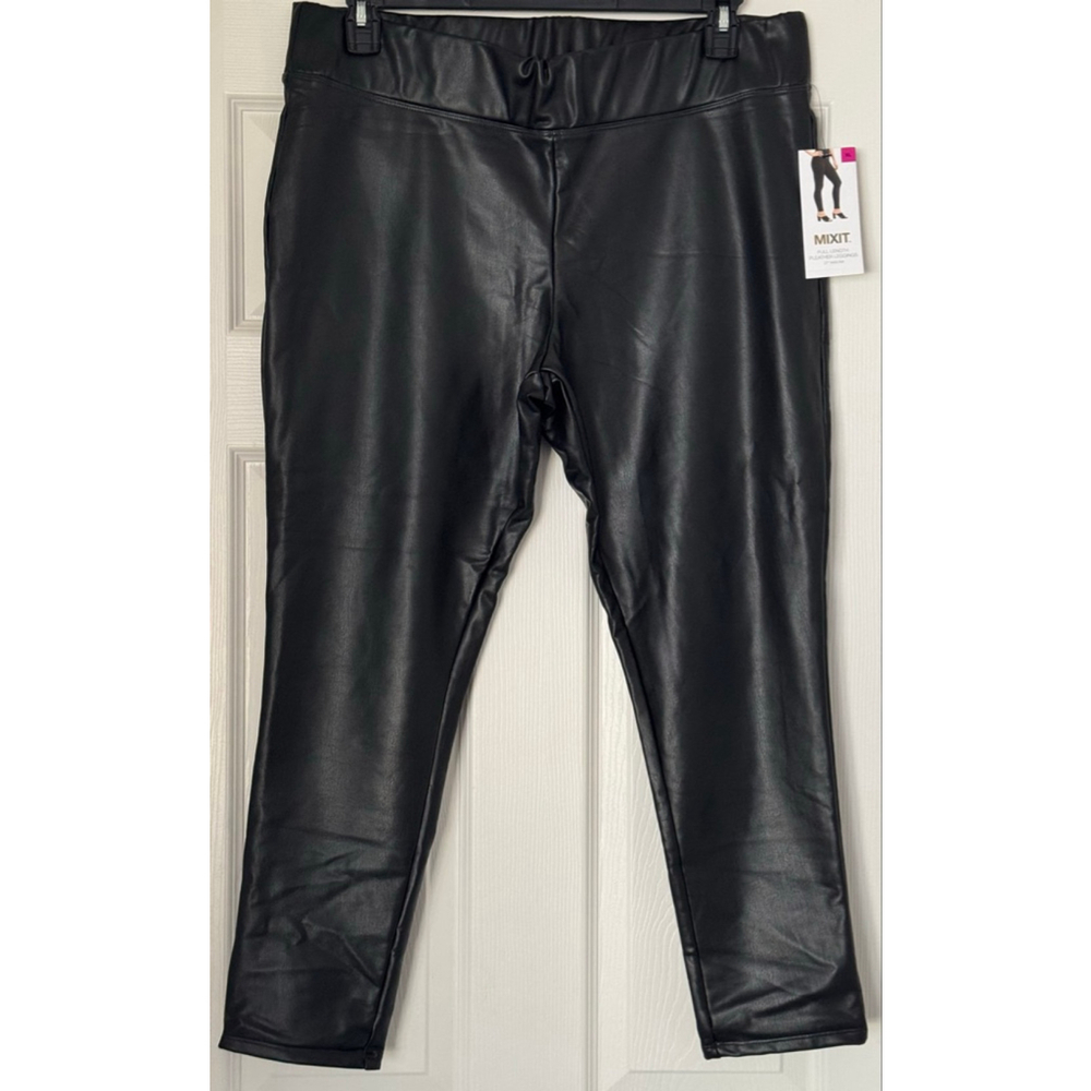 Women's MIXIT Black Pleather Leggings XL